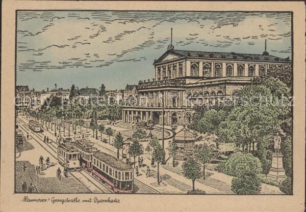 Strassenbahn Hannover Georgstrasse Opernhaus Zeichnu