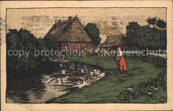 Bauernhaus Schleswig-Holstein Künstler-Steinzeichn