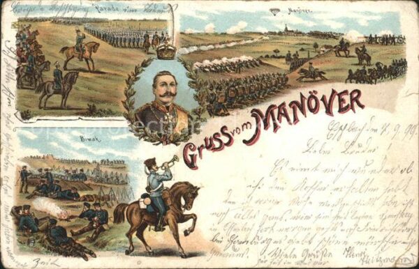 Manoever Wilhelm II. Parade Biwak Litho