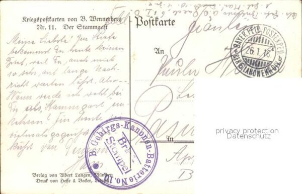 Wennerberg Brynolf Kriegspostkarte Nr. 11 Der Stammgast – Bild 2
