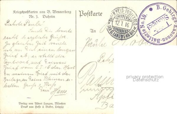 Wennerberg Brynolf Kriegspostkarte Nr. 3 Daheim – Bild 2