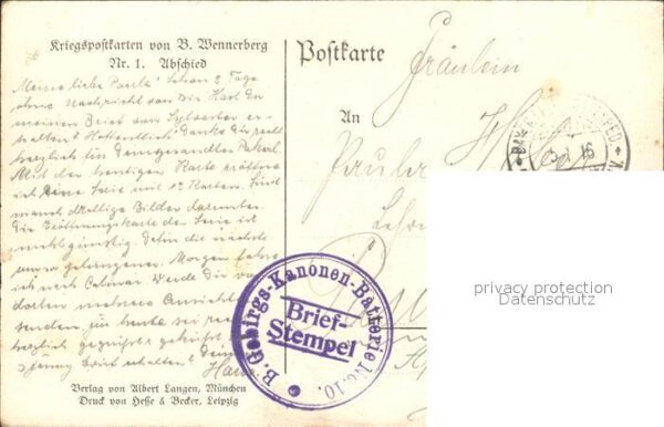 Wennerberg Brynolf Kriegspostkarte Nr. 1 Abschied – Bild 2