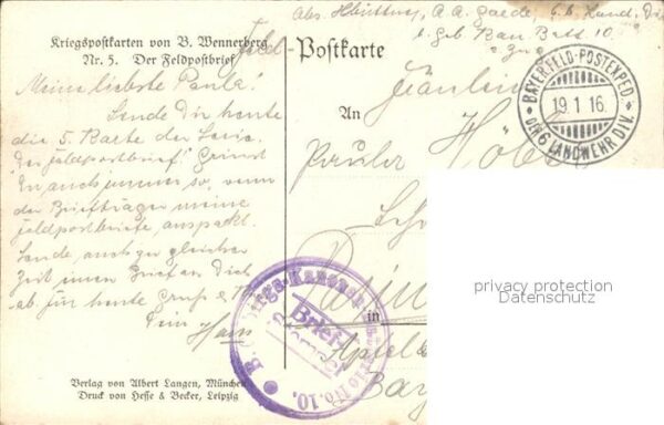 Wennerberg Brynolf Kriegspostkarte Nr. 5 Der Feldpostbrief – Bild 2