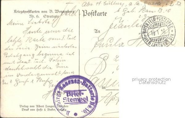 Wennerberg Brynolf Kriegspostkarte Nr. 6 Strategie – Bild 2