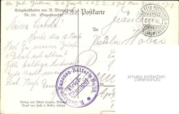 Wennerberg Brynolf Kriegspostkarte Nr. 10 Siegesdepesche – Bild 2