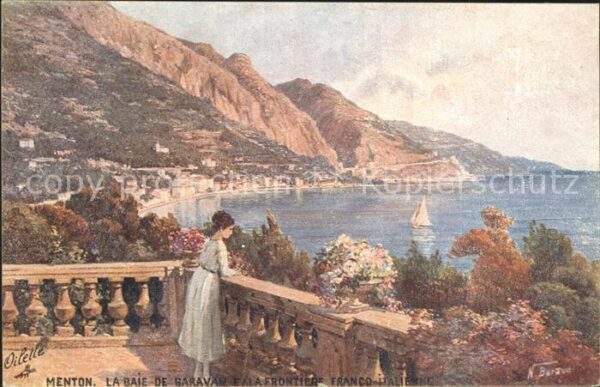 Verlag Tucks Oilette Nr. 9 Menton Baie de Garavan Fromtiere Fran
