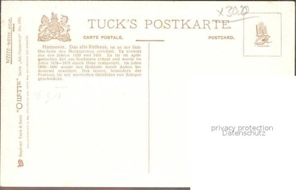 Verlag Tucks Oilette Nr. 695 Hannover Altes Rathaus Charles E. F – Bild 2
