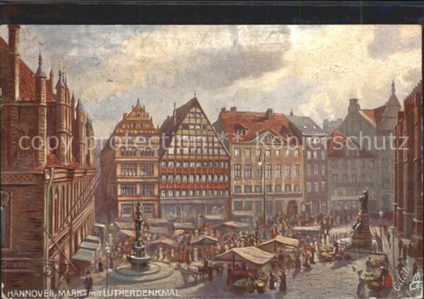 Verlag Tucks Oilette Nr. 630 B Hannover Marktplatz Lutherdenkmal