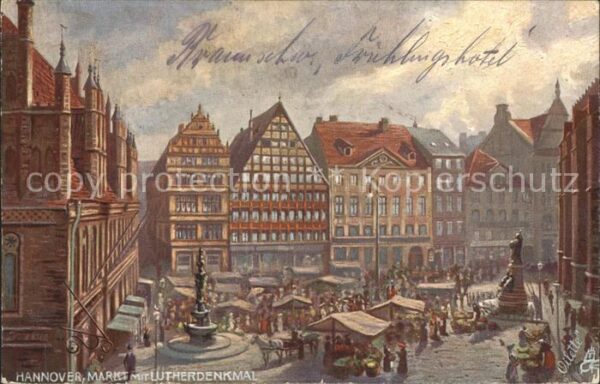 Verlag Tucks Oilette Nr. 630 B Hannover Marktplatz Lutherdenkmal
