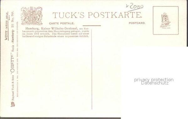 Verlag Tucks Oilette Nr. 761 Hamburg Kaiser Wilhelm-Denkmal Char – Bild 2