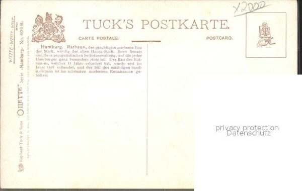 Verlag Tucks Oilette Nr. 609 B Hamburg Rathaus F. v. Kamptz – Bild 2