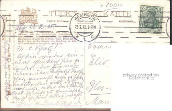 Verlag Tucks Oilette Nr. 609 Hamburg Pferdemarkt F. v. Kamptz – Bild 2