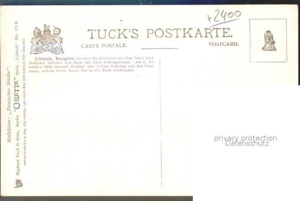 Verlag Tucks Oilette Nr. 175 B Lübeck Burgtor – Bild 2