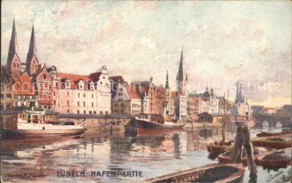Verlag Tucks Oilette Nr. 771 Lübeck Hafenpartie Charles E. Flowe