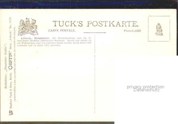 Verlag Tucks Oilette Nr. 175 B Lübeck Holstentor – Bild 2