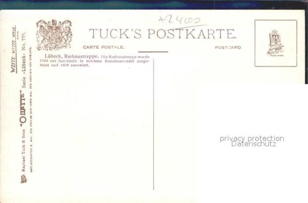 Verlag Tucks Oilette Nr. 771 Lübeck Rathaustreppe Charles E. Flo – Bild 2
