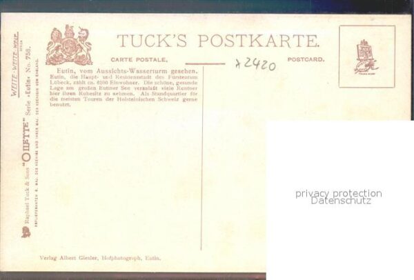 Verlag Tucks Oilette Nr. 758 Eutin Blick vom Aussichtswasserturm – Bild 2