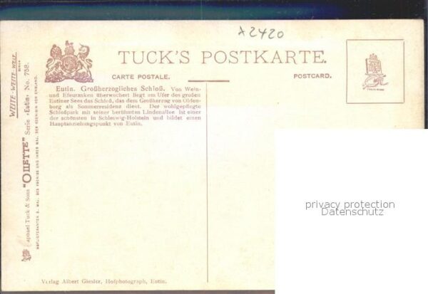 Verlag Tucks Oilette Nr. 758 Eutin Grossherzogliches Schloss N. – Bild 2