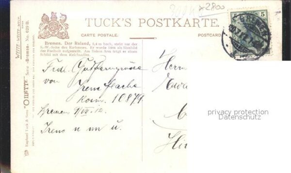 Verlag Tucks Oilette Nr. 629 B Bremen Roland Charles E. Flower – Bild 2