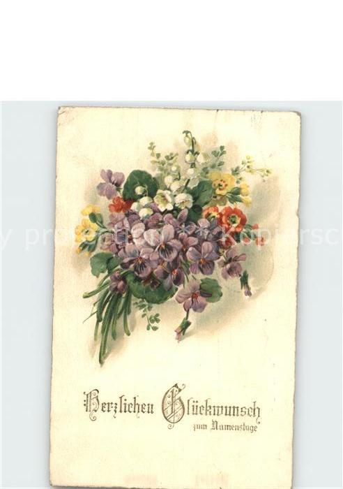 Namenstag Namenskarte Veilchen Maiglöckchen Schlüsselblumen L