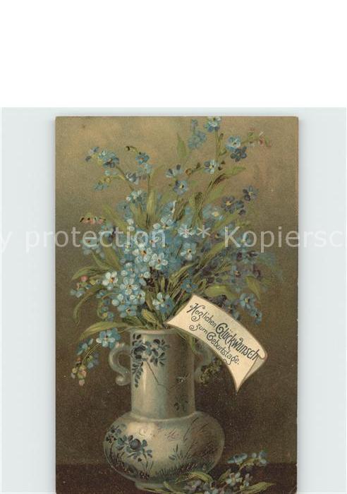 Geburtstag Vergissmeinnicht Vase Litho