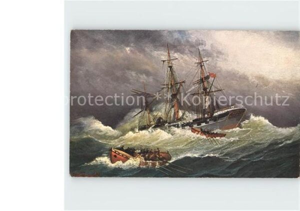 Segelschiffe Mannschaft gerettet Künstlerkarte