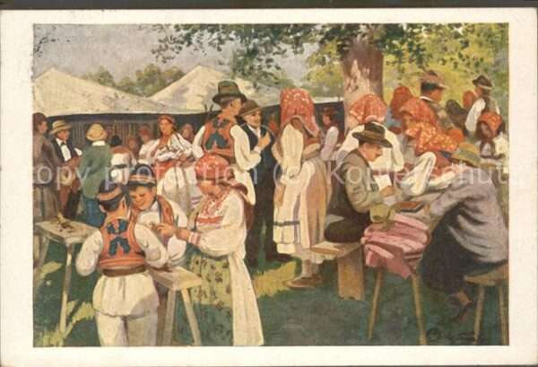 Kroatien Croatia Mensche in Tracht Künstlerkarte