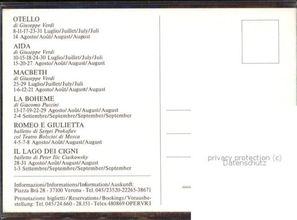 Verona Veneto Arena Programm- und Werbekarte – Bild 2
