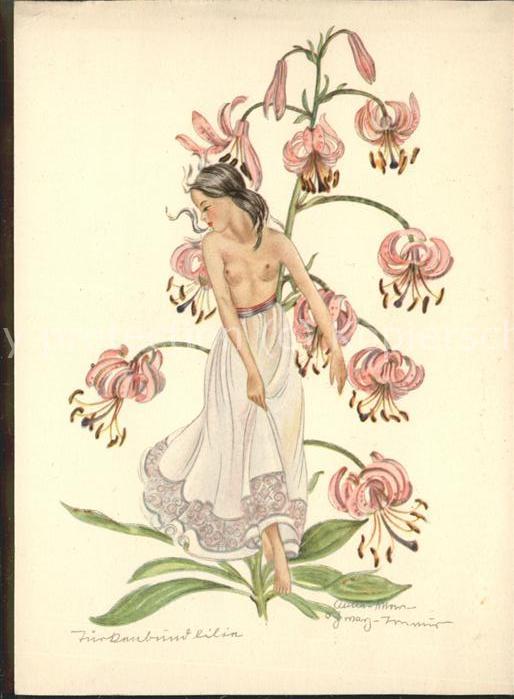 Kuenstlerkarte Erotik Frau Blumen