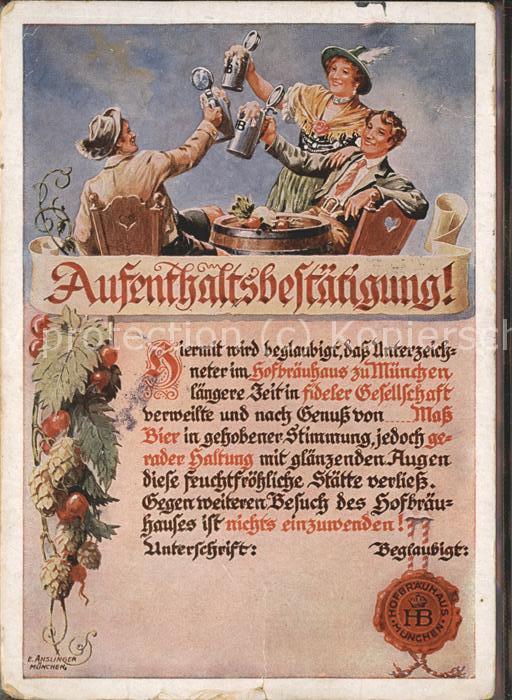 Hofbraeuhaus Muenchen Bier Aufenthaltsbestätigung Bier Tracht