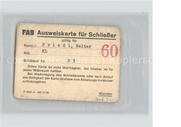 Berufe Ausweiskarte für Schließer