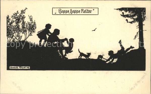Scherenschnitt Schattenbildkarte Kinder Hoppe Hoppe Reiter Scherenschnit