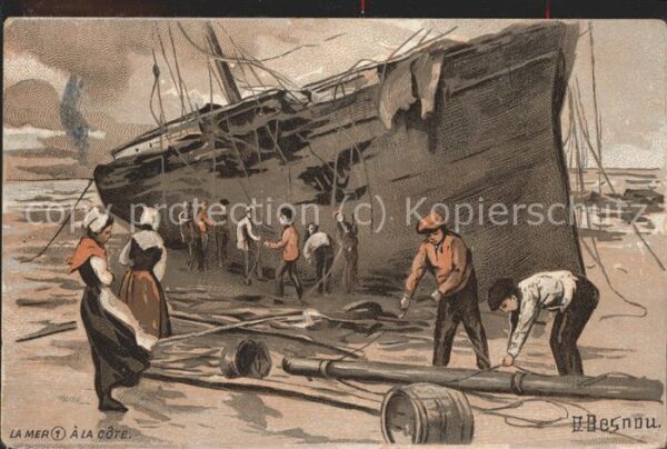 Kuenstlerkarte D. Besnou La Mer La Cote