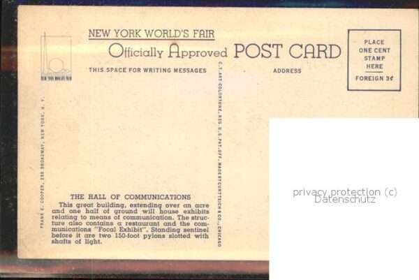 Exposition Worlds Fair New York 1939 Hall of Communications – Bild 2
