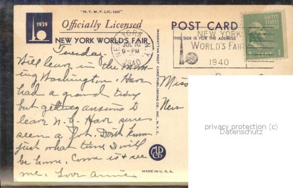 Exposition Worlds Fair New York 1939 Bridge Wings Aviation Building – Bild 2