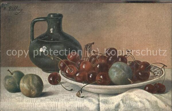 Billing M. Nr. 377 Stillleben Kirschen Krug Pflaum