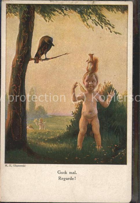 Kuenstlerkarte K. E. Olszewski Eichhörnchen Engel Gale