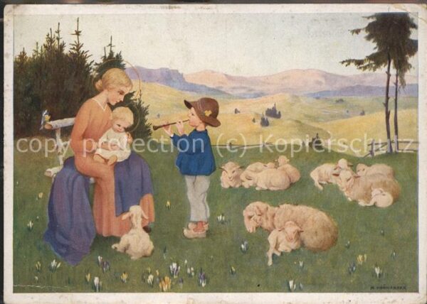 Schaeferei Landwirtschaft Kind Schafe Flöte Ostern