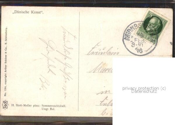 Kuenstlerkarte H. Slott-Moller Nr. 1304 Sommernachtsba – Bild 2
