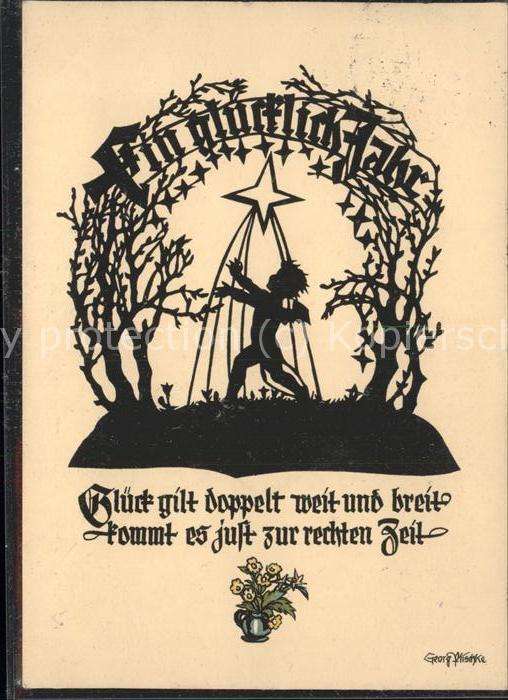 Scherenschnitt Schattenbildkarte Neujahr Engel Stern