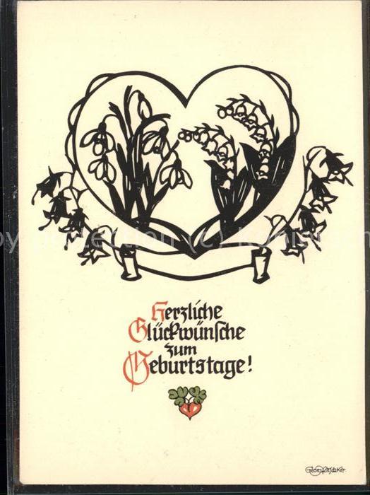 Geburtstag Schattenbildkarte Herz Blumen
