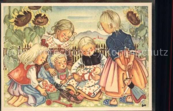 Puppe Doll Poupee Kinderspielzeug Kinder Sonnenblumen Hüppe-Karte Nr. 803
