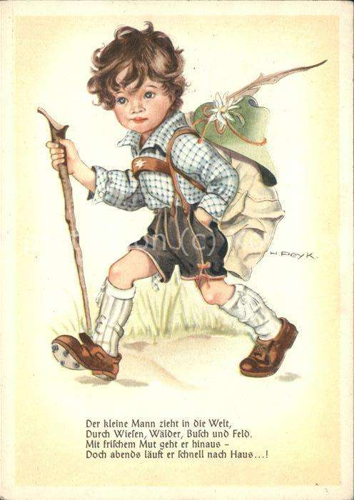 Kuenstlerkarte H. Pey K. Wanderer Tracht Kind