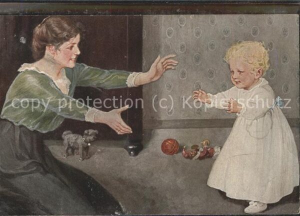Kuenstlerkarte R. Borrmeister Erster Versuch Baby Kind