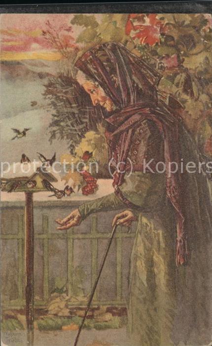 Kuenstlerkarte Wenau-Pastell Oma Vögel