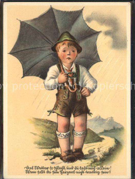 Kuenstlerkarte Emil Köhn Kinder Regenschirm Tracht Bay