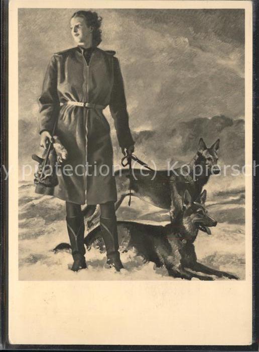 Kuenstlerkarte Jul. Engelhard Mädchen mit Hunden