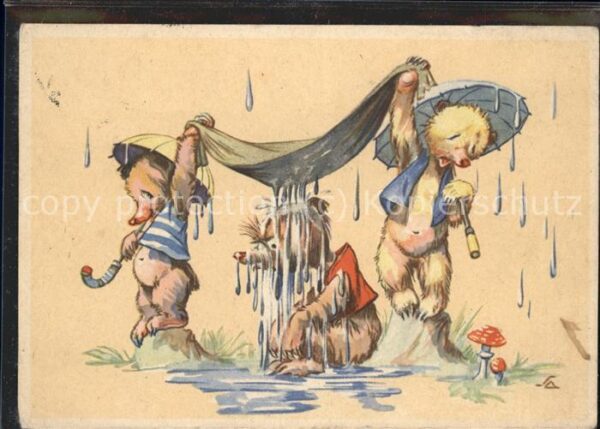 Baeren Teddybären Regen Humor Regenschirm