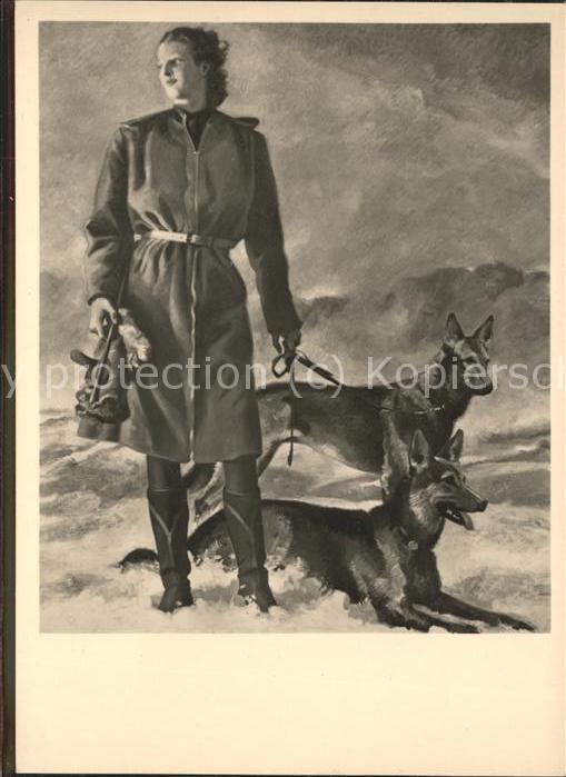Kuenstlerkarte Jul. Engelhard Mädchen mit Hunden