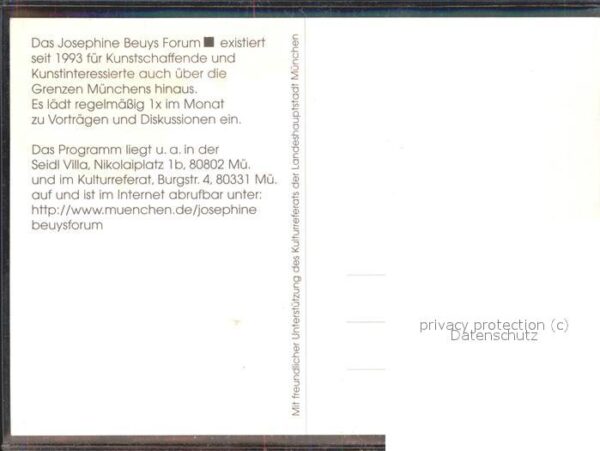 Kuenstlerkarte Josephine Beuys Forum München Ausstellu – Bild 2